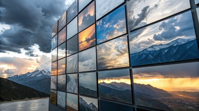 Grid Display of Scenic Mountain and Sky Photography in a Mosaic