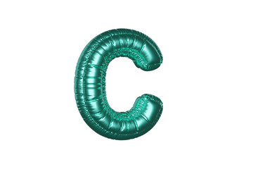 Green Metal Balloon English Alphabet Letter C white background. 3d Rendering