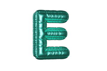 Green Metal Balloon English Alphabet Letter E white background. 3d Rendering