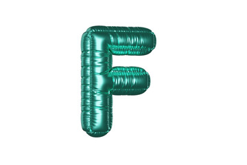 Green Metal Balloon English Alphabet Letter F white background. 3d Rendering