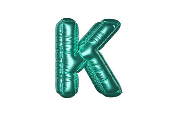 Green Metal Balloon English Alphabet Letter K white background. 3d Rendering