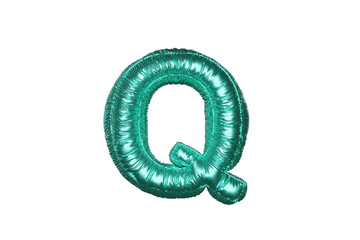 Green Metal Balloon English Alphabet Letter Q white background. 3d Rendering