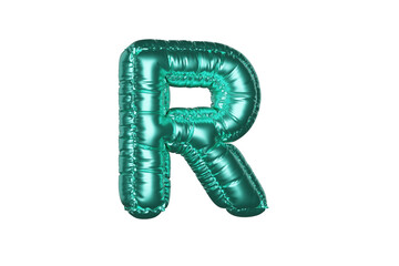 Green Metal Balloon English Alphabet Letter R white background. 3d Rendering