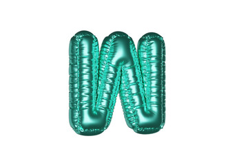 Green Metal Balloon English Alphabet Letter W white background. 3d Rendering