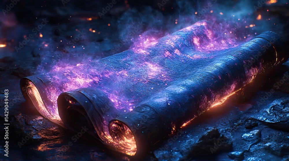 Canvas Prints indigo flames lick at the edges of a scroll of forgotten lore
