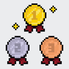 Obraz premium Pixel Medal Icons Gold, Silver & Bronze