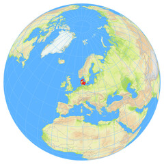 View of the earth from space showing the location of Denmark