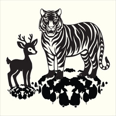 Tiger and Deer Silhouette Vector Illustration