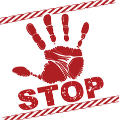 Grunge Red Handprint Stop Sign Vector Design