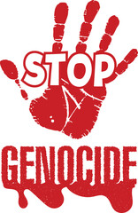Stop Genocide Message with Bloody Handprint Vector Art