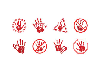 Red Handprint Stop Symbol Icons Collection Vector Set