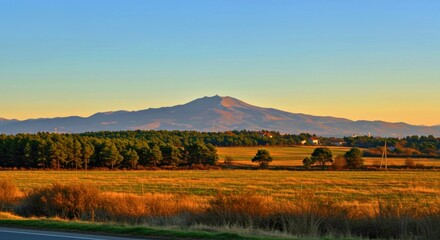 Obraz premium Rural Landscape Trees Fields Mountain Silhouette Background Roadside View Nature Scenery Travel Photo