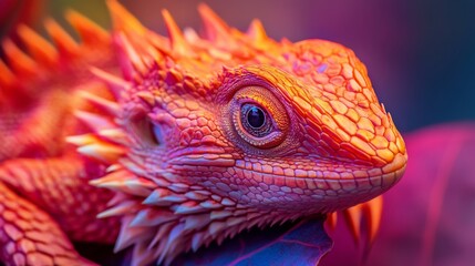 Obraz premium Pink and orange bearded dragon in neon light