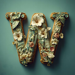 Floral Letter W 3D Illustration