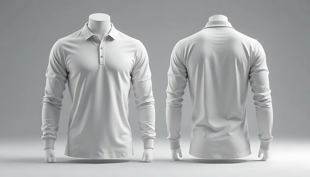 Long Sleeve Polo Shirt Mockup Displayed on Mannequins Front and Back