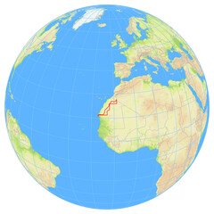 Fototapeta premium View of the earth from space showing the location of Western Sahara