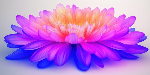 Obraz premium vibrant purple chrysanthemum flower with soft gradients of pink and yellow petals radiates