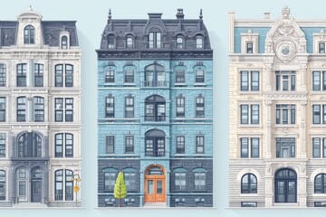 Obraz premium Elegant Architectural Styles of Historic Buildings in Urban Setting
