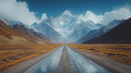 Jagged mountain ranges with snow-dusted peaks