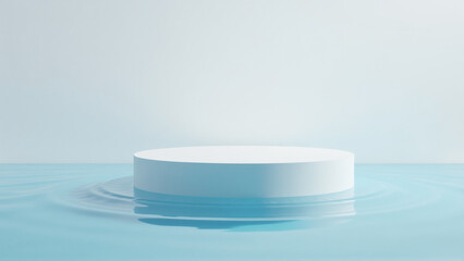 Floating Podium with Water Cascade Feature Flowing into Surrounding Clear Water