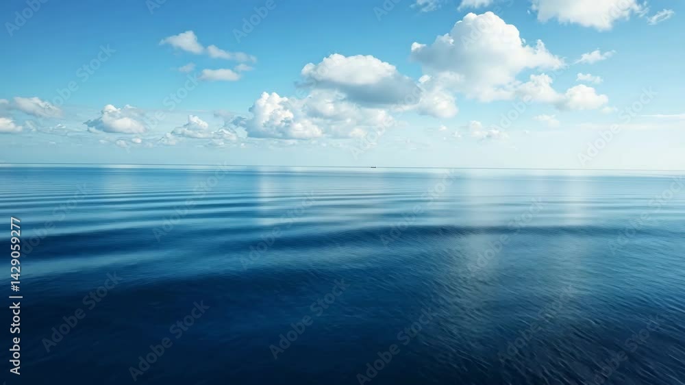 Poster tranquil seascape with calm waters and azure sky under soft clouds reflecting in the ocean surface d