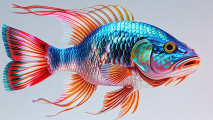 Fototapeta premium Vibrant colorful fish illustration aquatic animal marine life underwater creature