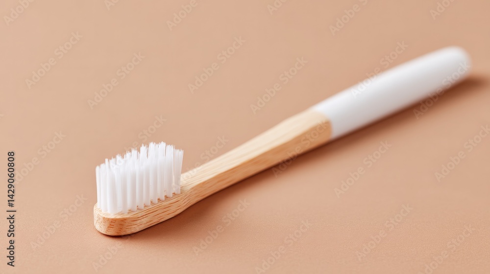 Poster minimalistic image of simple white toothbrush lying on plain muted background emphasizing everyday n