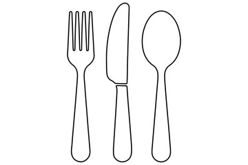 continuous Line Art Illustration of Fork, Knife, and Spoon