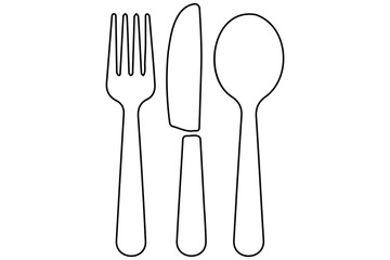 continuous Line Art Illustration of Fork, Knife, and Spoon