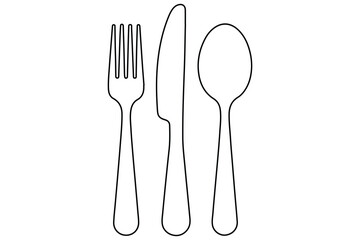 continuous Line Art Illustration of Fork, Knife, and Spoon