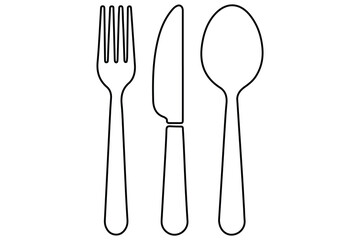 continuous Line Art Illustration of Fork, Knife, and Spoon