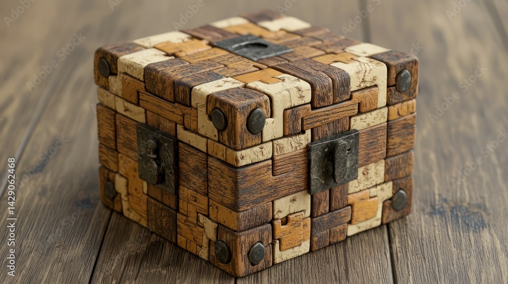 Poster 3d puzzle box with a complex locking mechanism