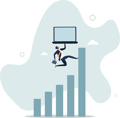 Obraz premium Growth or improvement, progress on career path to achieve business goal, motivation to success, step to skill development concept. character life .