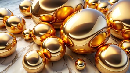 Futuristic Gold 3D Shapes on Marble