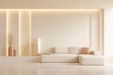 minimalistic modern living room with neutral tones emphasizing simplicity and elegance