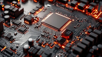 Fototapeta premium High-Tech Circuit Board with Illuminated Processor