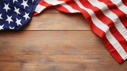 Obraz premium American flag with stars and stripes on rustic wooden background for patriotic and independence day designs