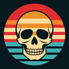 vintage skull silhouette retro sunset