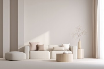 minimalistic modern living room with neutral tones emphasizing simplicity and elegance