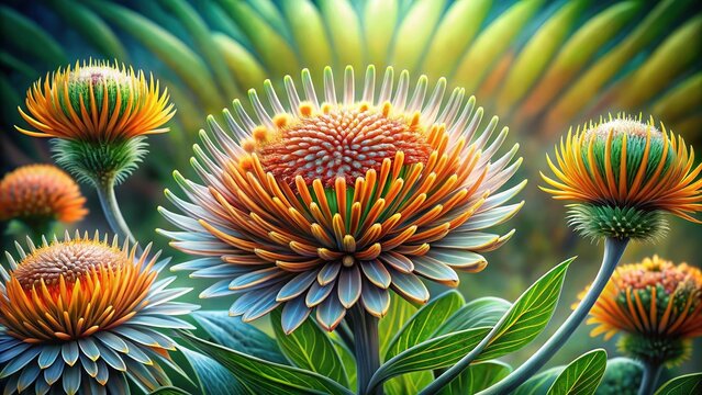 Hawaiian Silversword Flower, Argyroxiphium sandwicense, Botanical Illustration