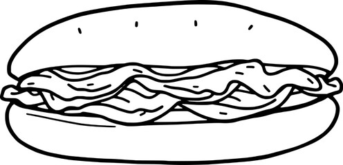 Simple Line Drawing Of A Delicious Sub Sandwich