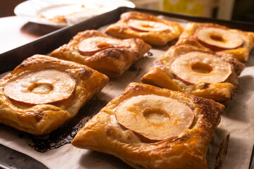 Puff pastry with apple and cream cheese. Dessert. Pastry. Bread
