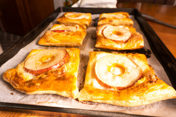 Puff pastry with apple and cream cheese. Dessert. Pastry. Bread