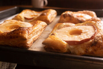 Puff pastry with apple and cream cheese. Dessert. Pastry. Bread