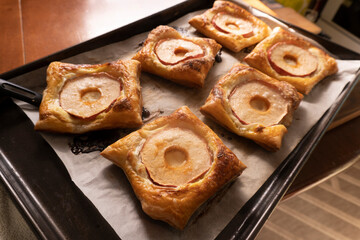Puff pastry with apple and cream cheese. Dessert. Pastry. Bread