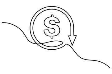 Dollar icon continuous one line drawing with dollar sign outline vector illustration