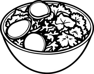 Simple Salad Bowl Drawing Fresh Greens and Cucumber Slices