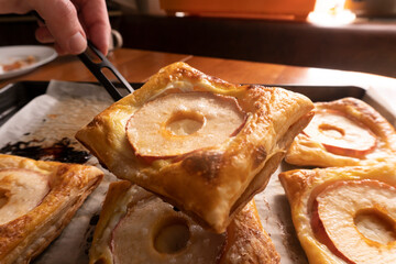 Puff pastry with apple and cream cheese. Dessert. Pastry. Bread