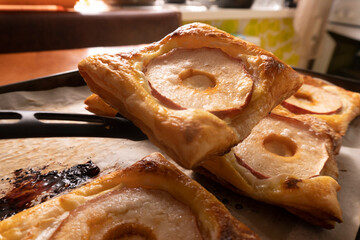 Puff pastry with apple and cream cheese. Dessert. Pastry. Bread