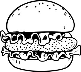 Delicious Hand-Drawn Black And White Burger Illustration